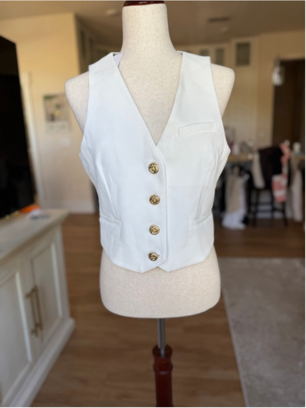 Generation Love Isadora Crepe White Vest with Gold Buttons M - Picture 4 of 9